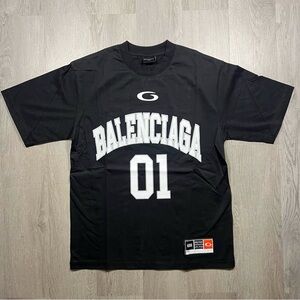 Balenciaga Black Tee with White Arch Logo and '01'